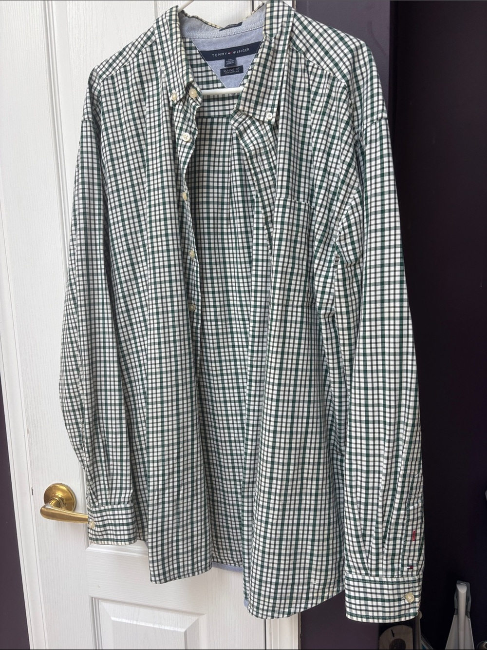 Tommy Hilfiger Green and White Check Cotton Button-Down Shirt